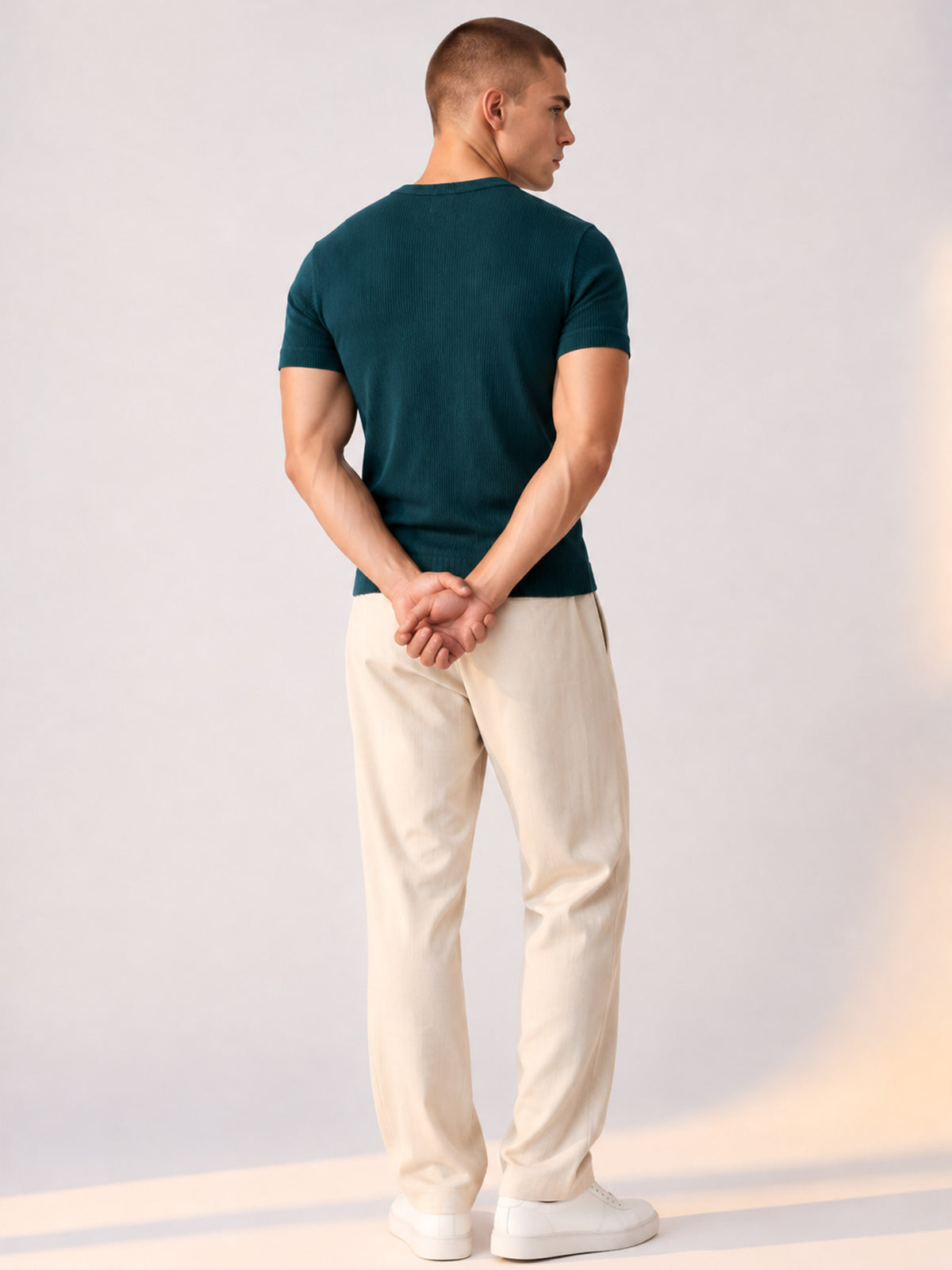 TEAL RIBBED HENLEY