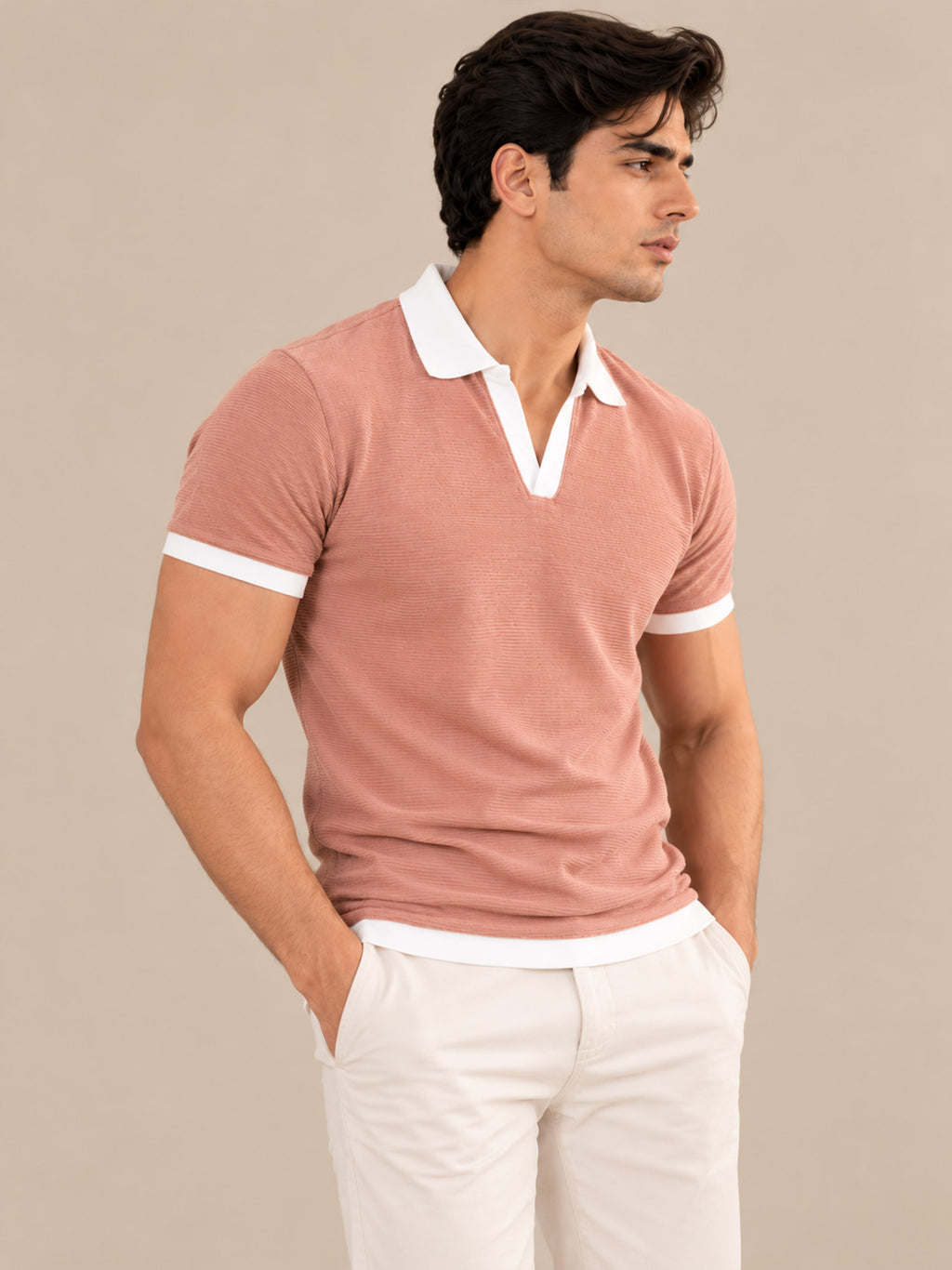 PINK OTTOMAN CONTRAST COLLAR POLO