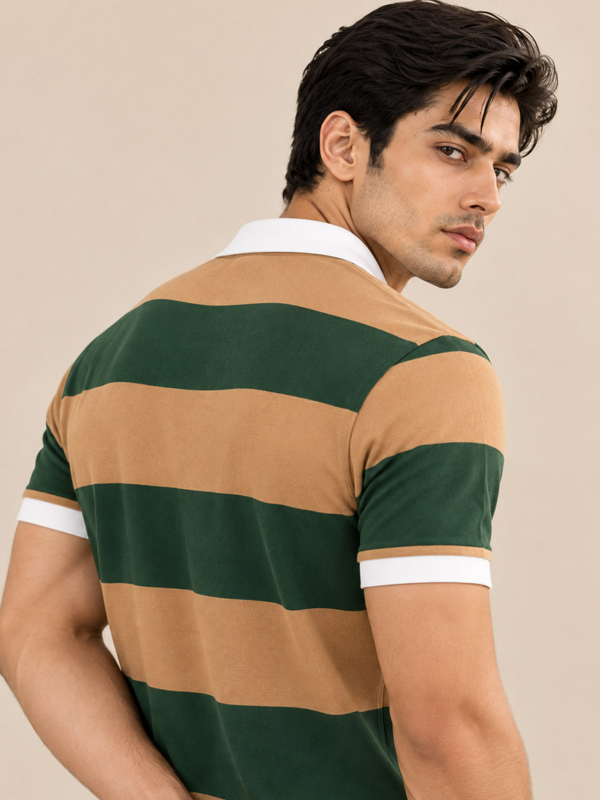 OLIVE BEIGE CONTRAST COLLAR POLO
