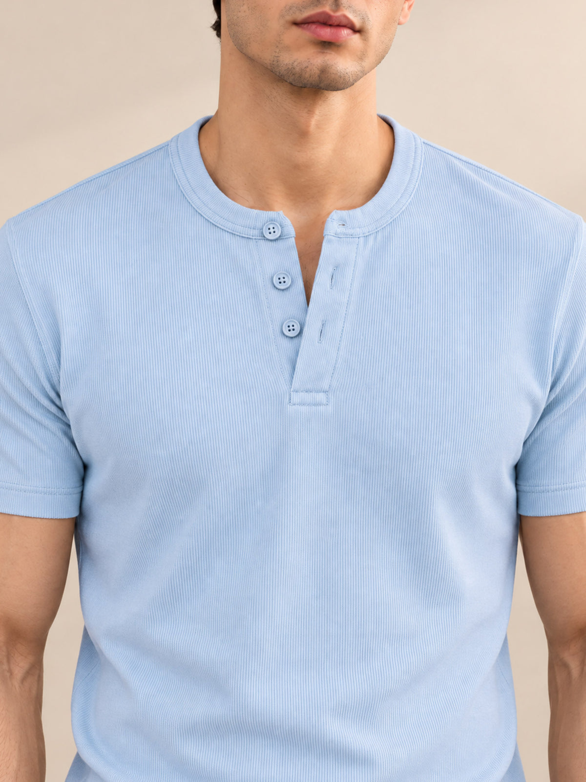 SKY BLUE RIBBED HENLEY