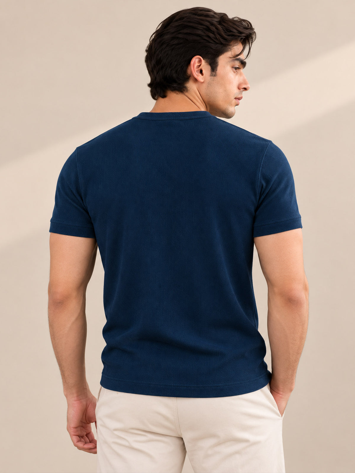 DARK BLUE RIBBED HENLEY