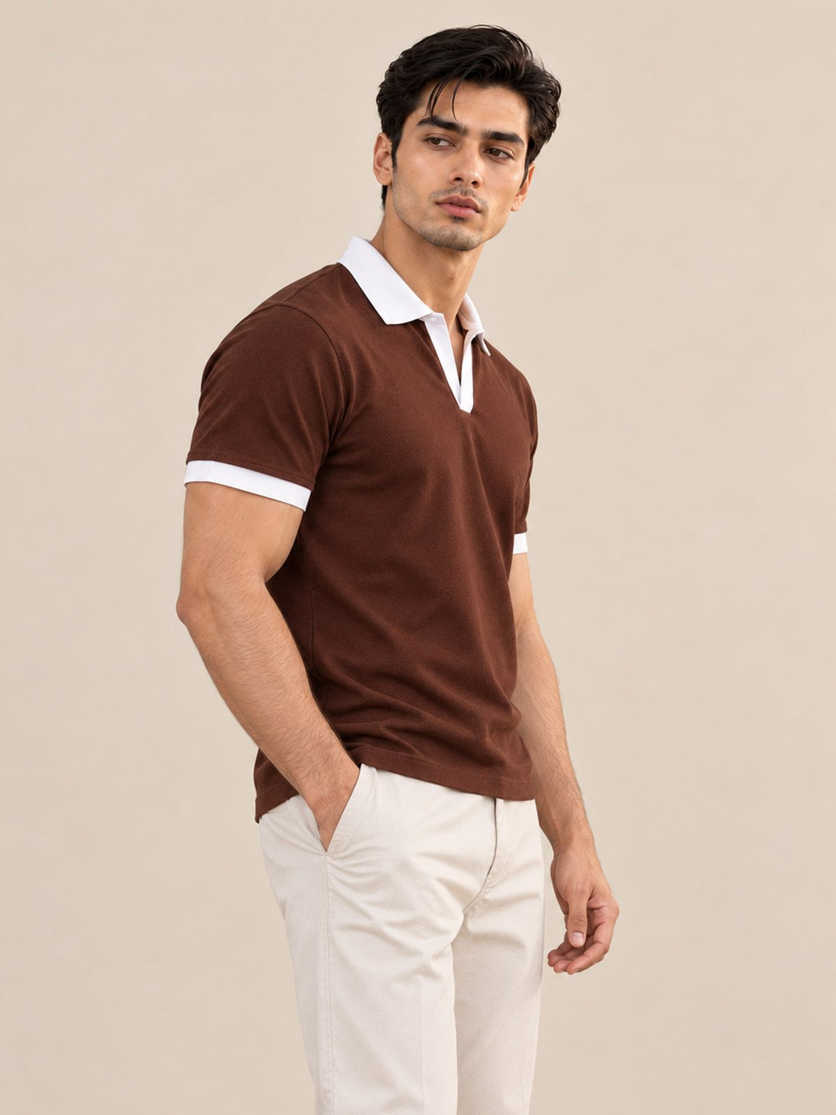 CHOCOLATE BROWN CONTRAST COLLAR POLO