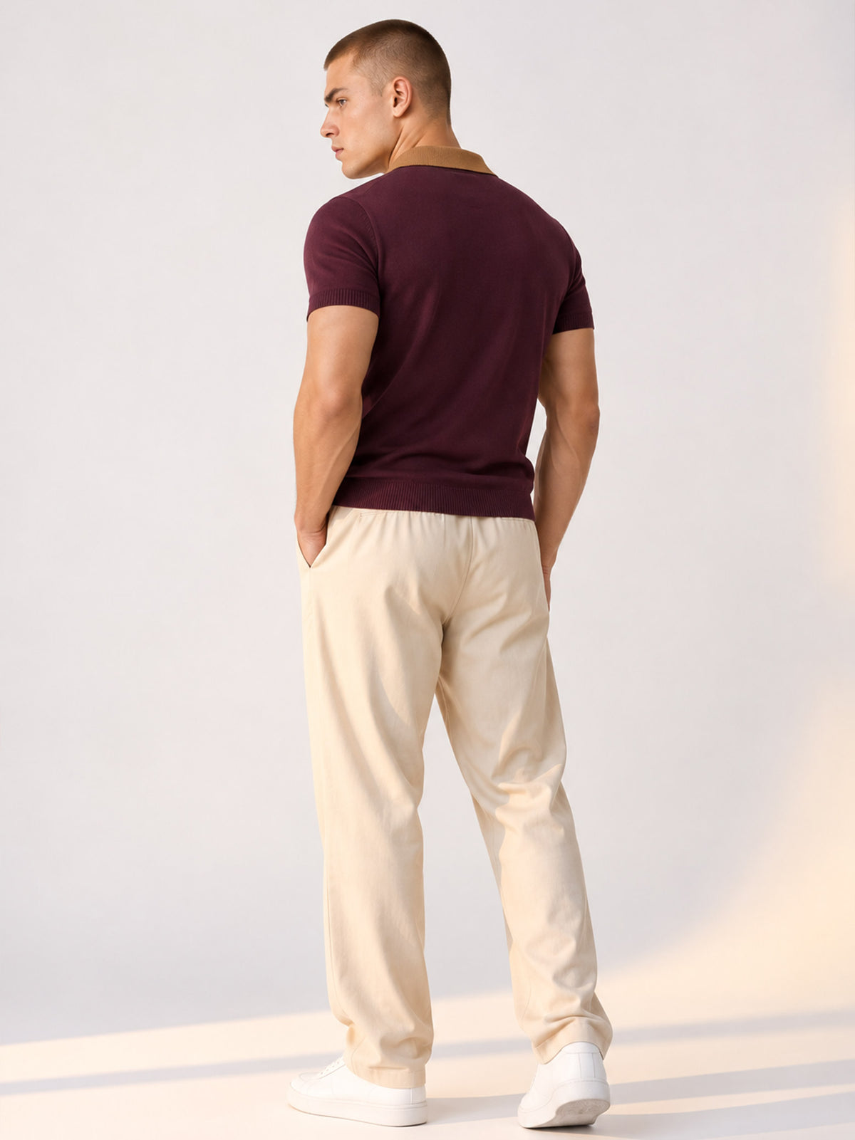 SUEDE COLLAR MAROON OTTOMAN POLO
