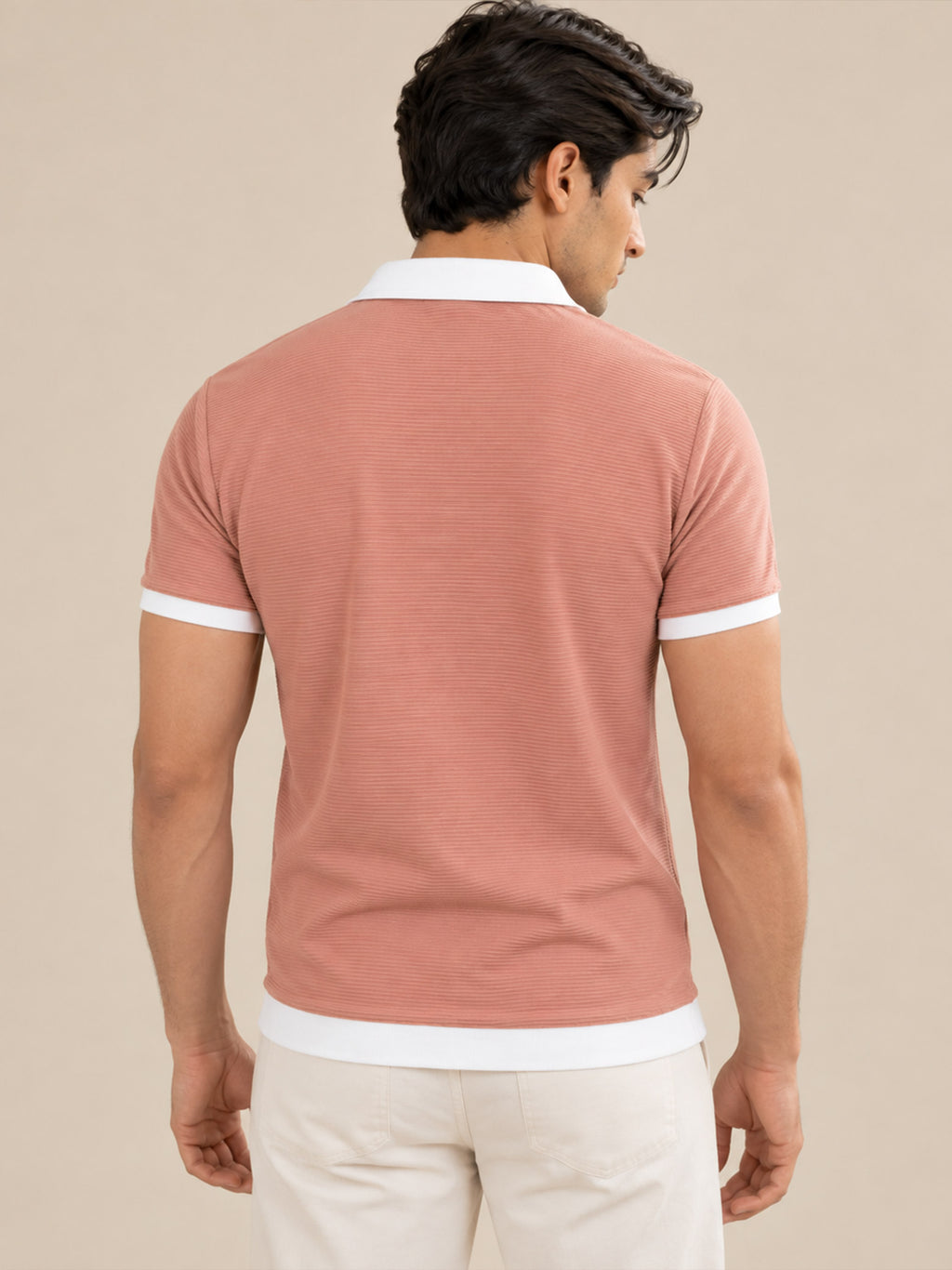 PINK OTTOMAN CONTRAST COLLAR POLO