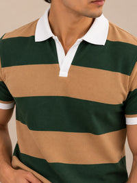 OLIVE BEIGE CONTRAST COLLAR POLO