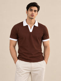 CHOCOLATE BROWN CONTRAST COLLAR POLO