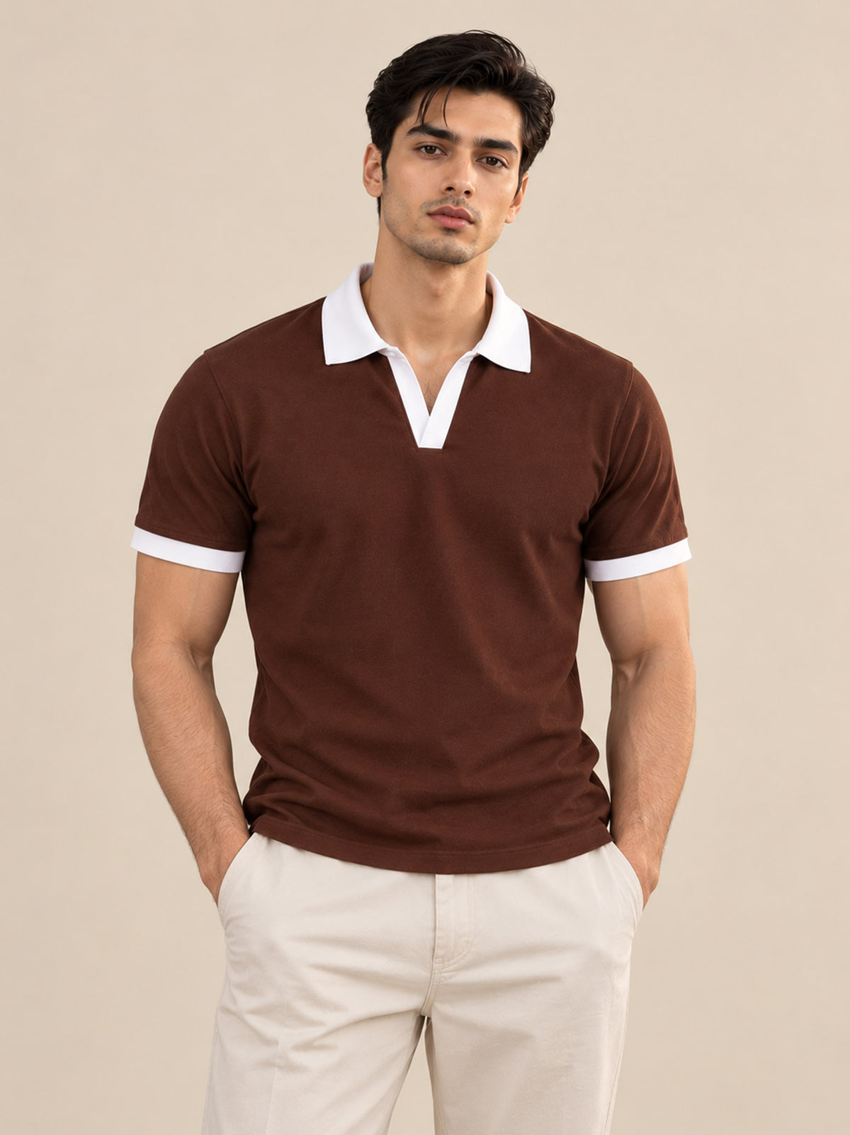 CHOCOLATE BROWN CONTRAST COLLAR POLO