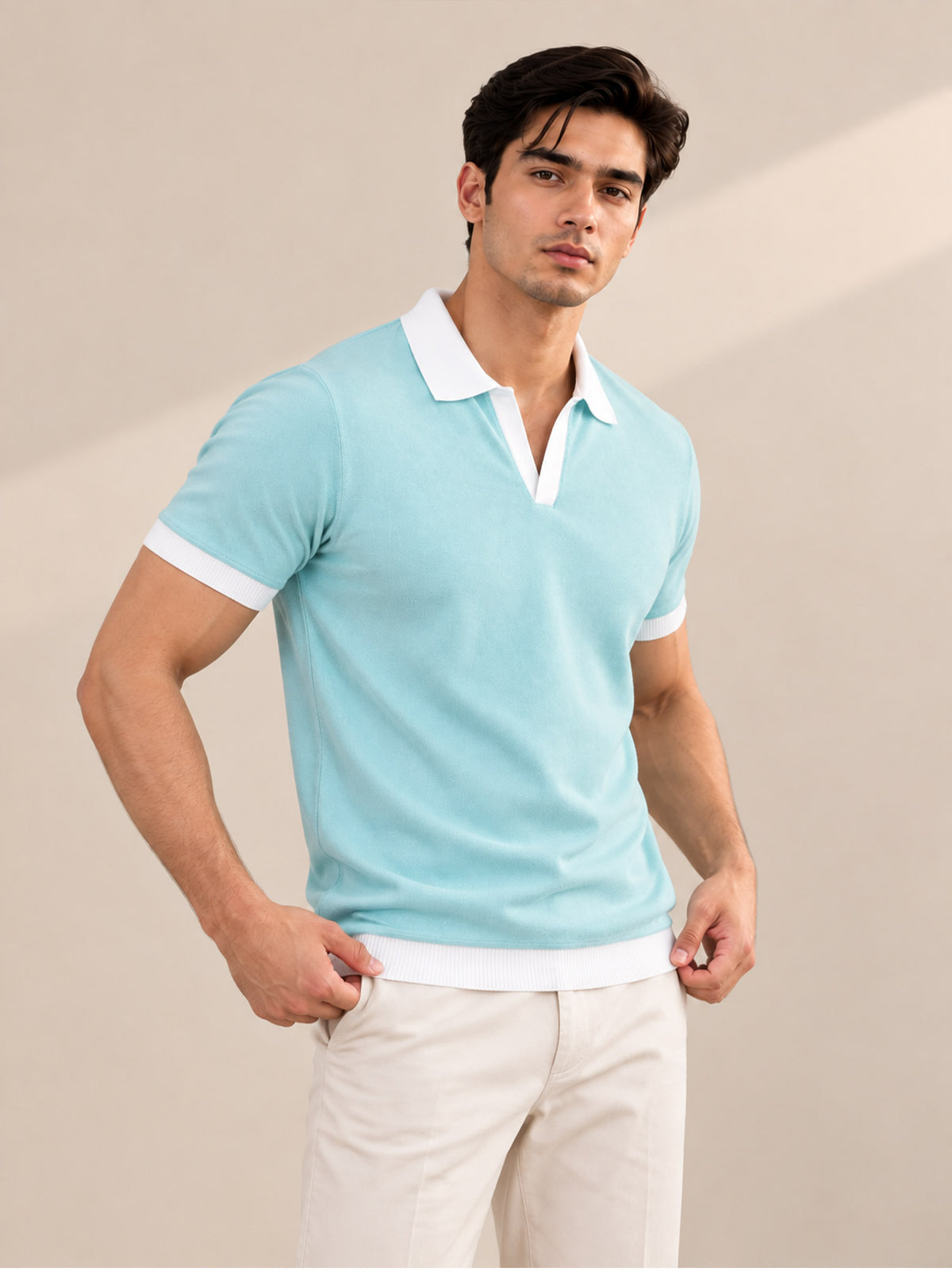 SEA GREEN CONTRAST COLLAR POLO