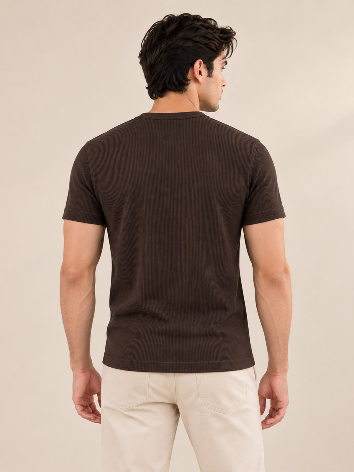 DUSK BROWN RIBBED HENLEY