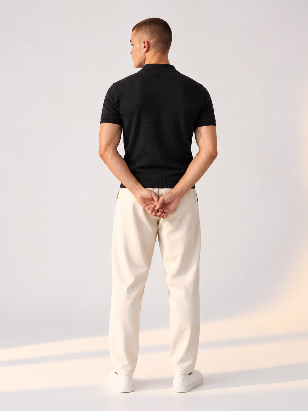 BLACK MOCK-NECK OTTOMAN POLO
