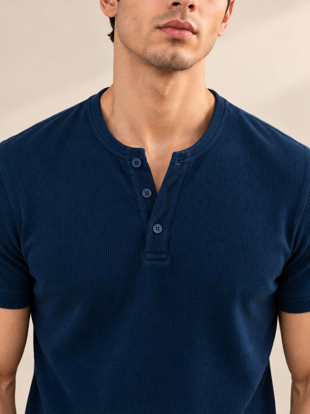 DARK BLUE RIBBED HENLEY
