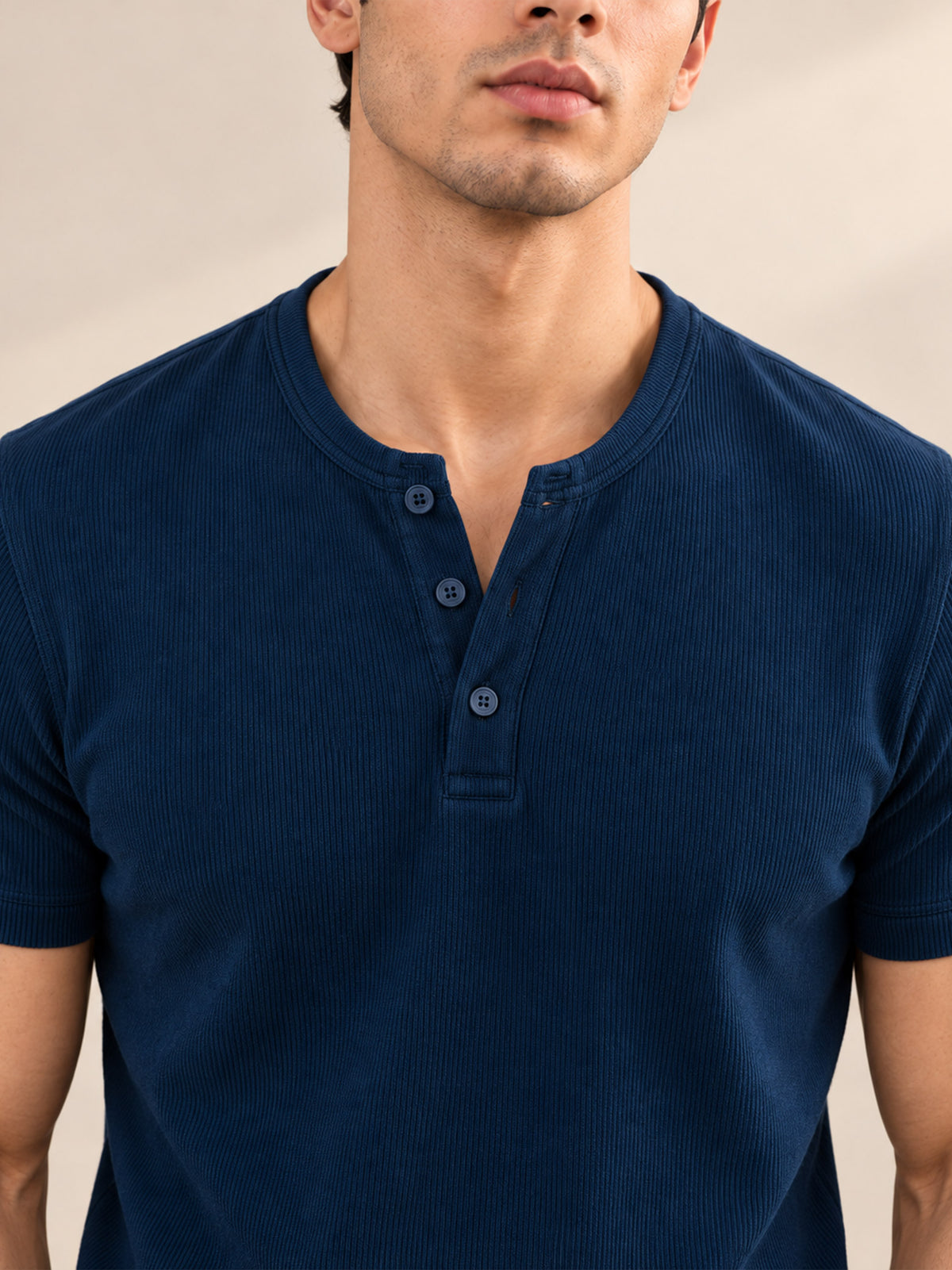 DARK BLUE RIBBED HENLEY