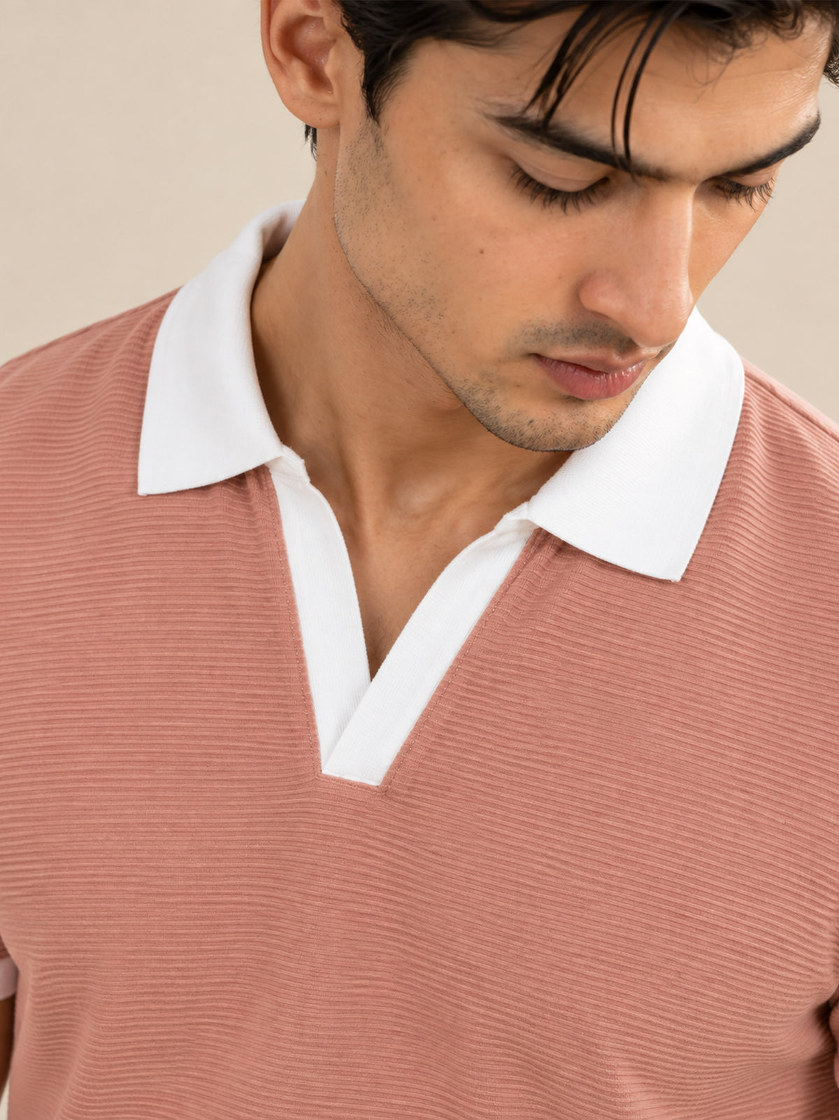 PINK OTTOMAN CONTRAST COLLAR POLO