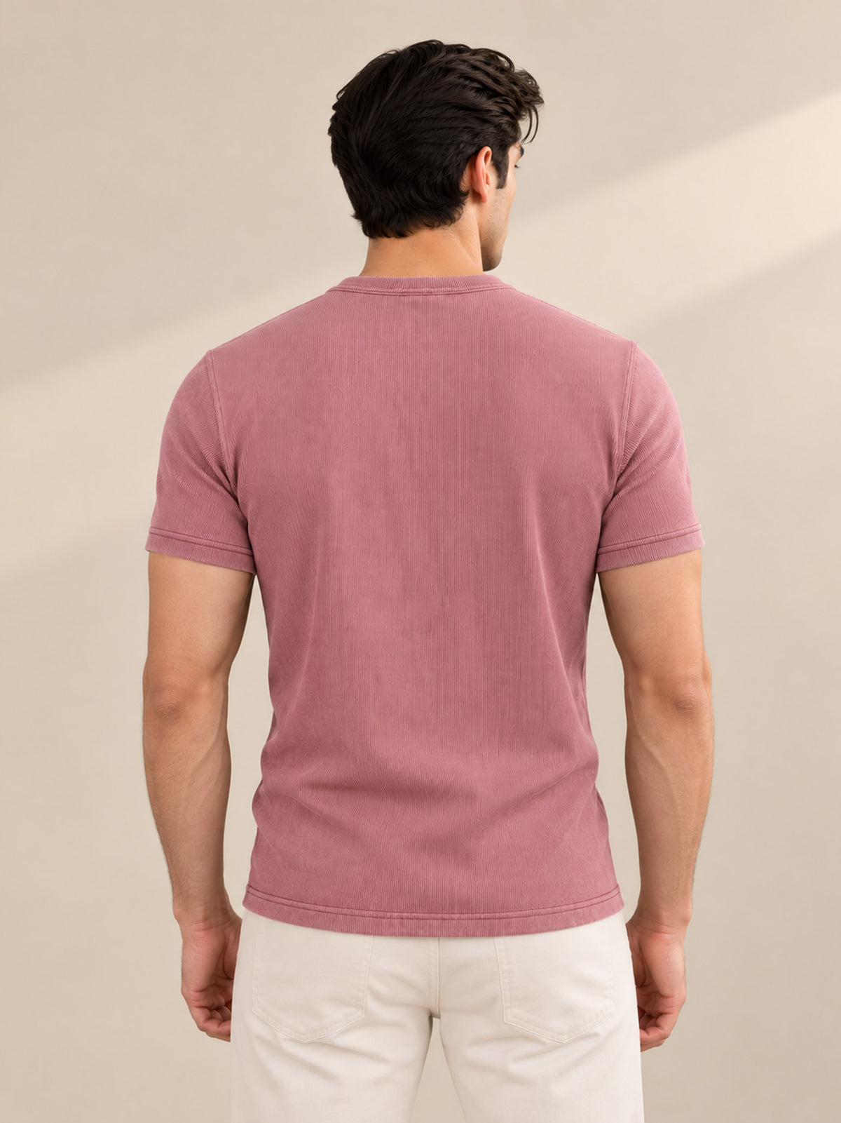 DUSKY PINK RIBBED HENLEY
