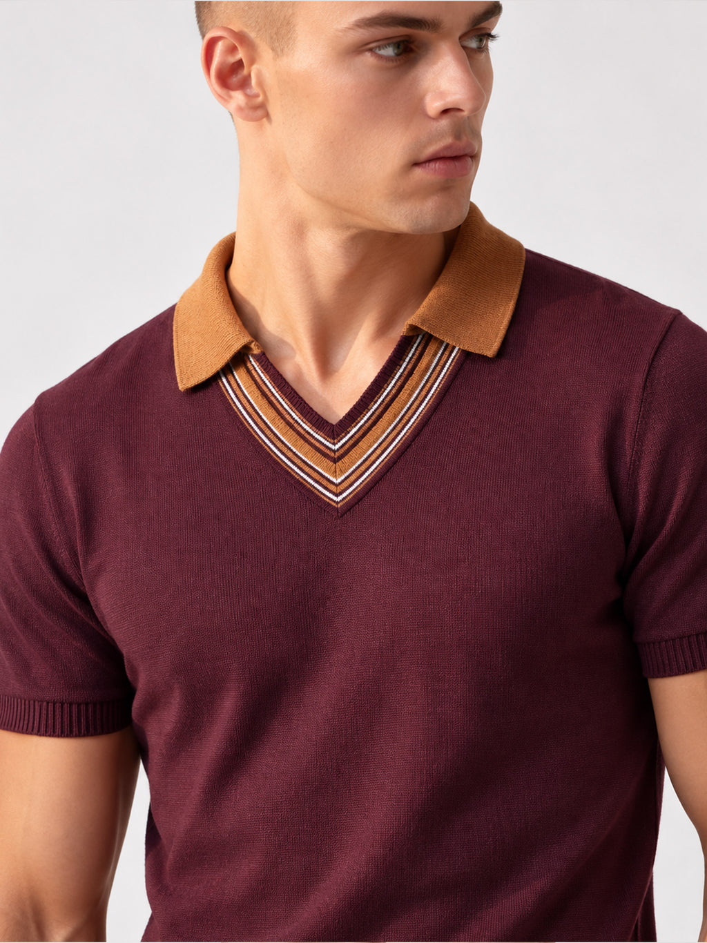 SUEDE COLLAR MAROON OTTOMAN POLO