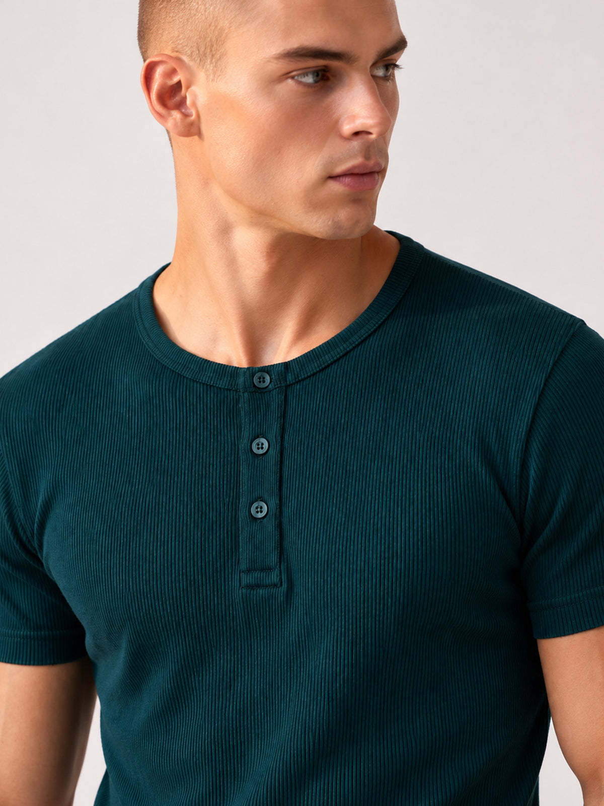 TEAL RIBBED HENLEY