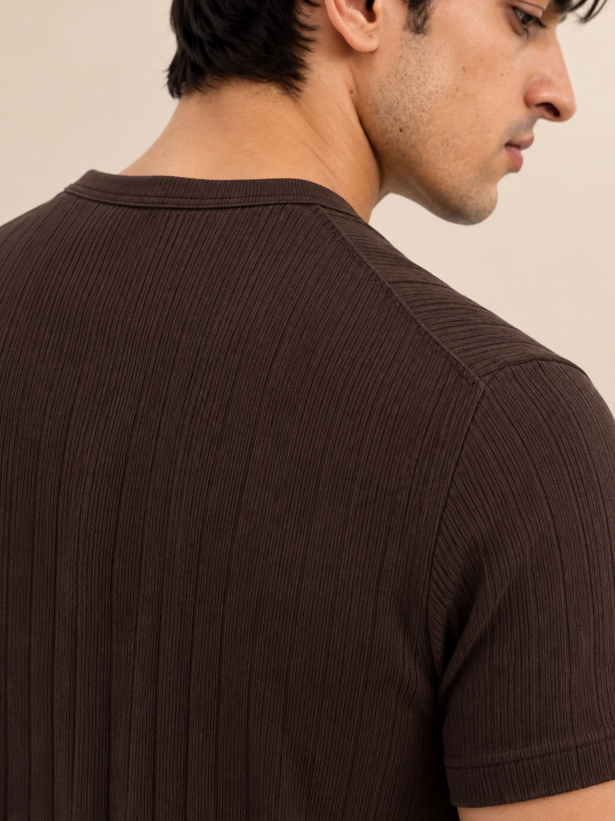 DUSK BROWN RIBBED HENLEY