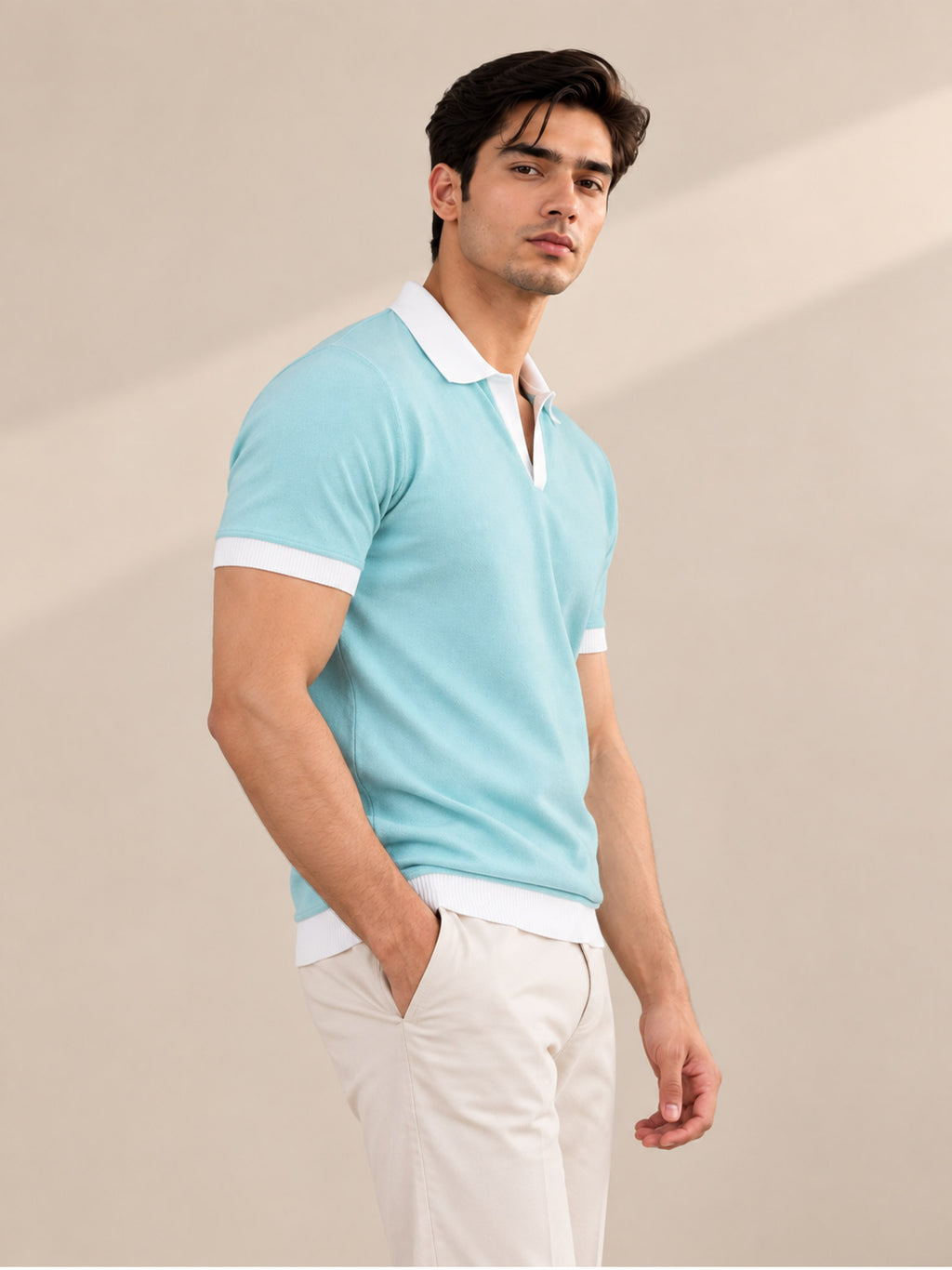 SEA GREEN CONTRAST COLLAR POLO