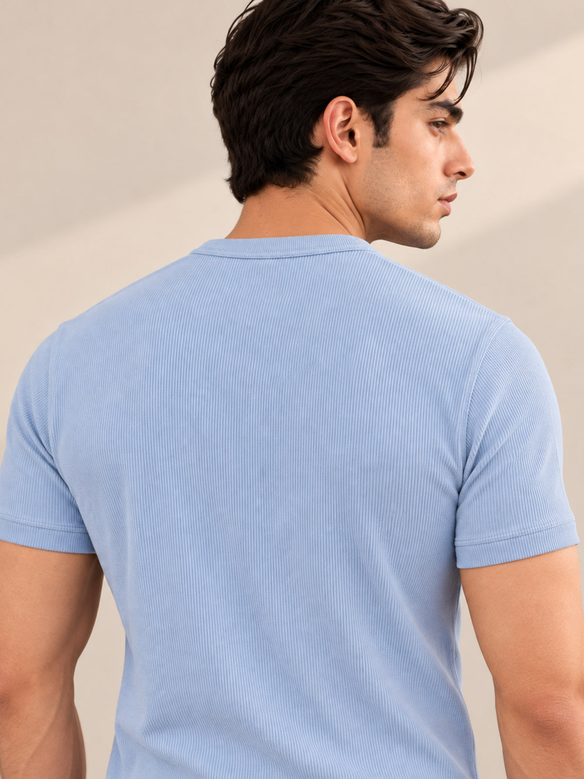 SKY BLUE RIBBED HENLEY