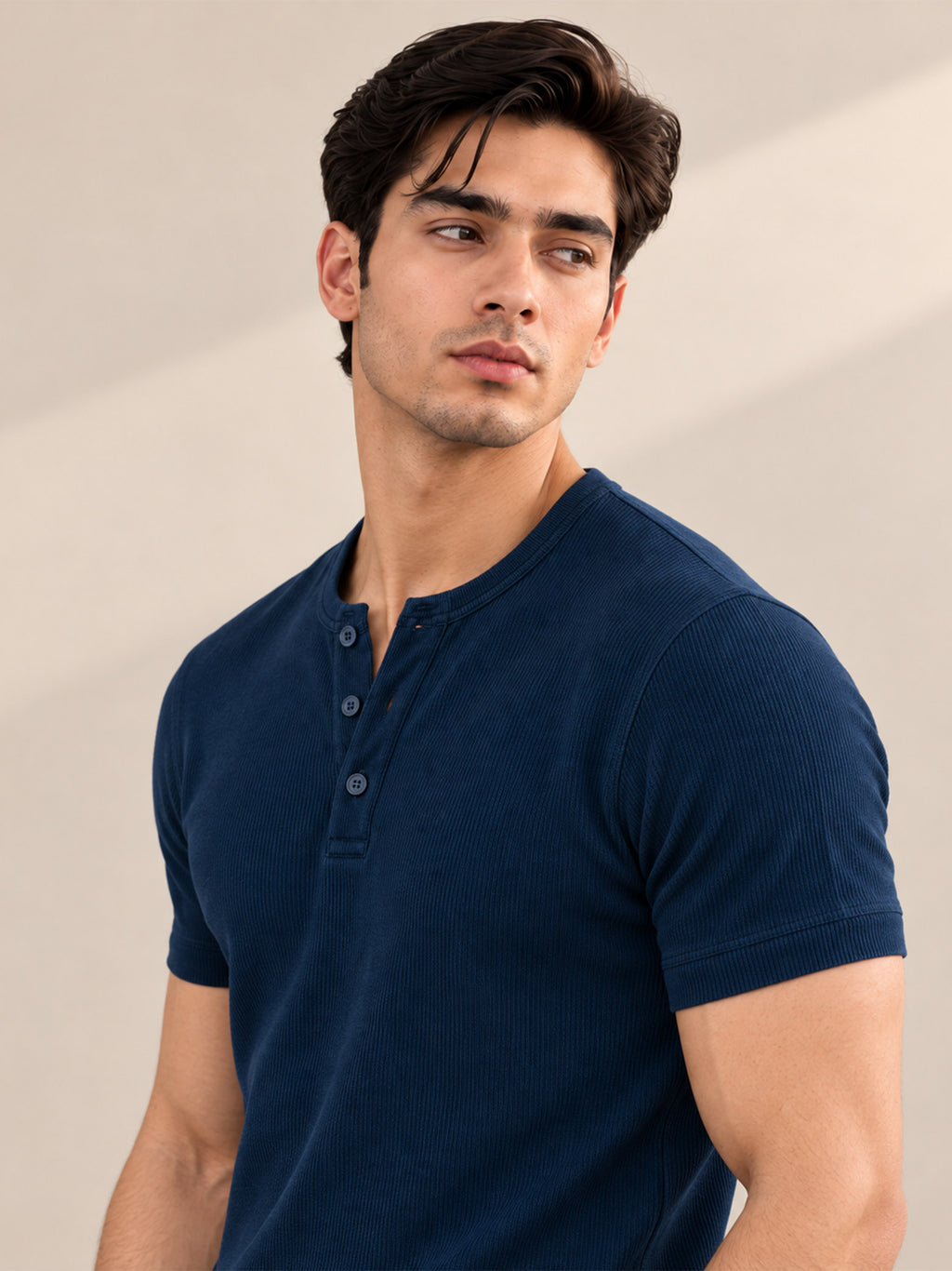 DARK BLUE RIBBED HENLEY