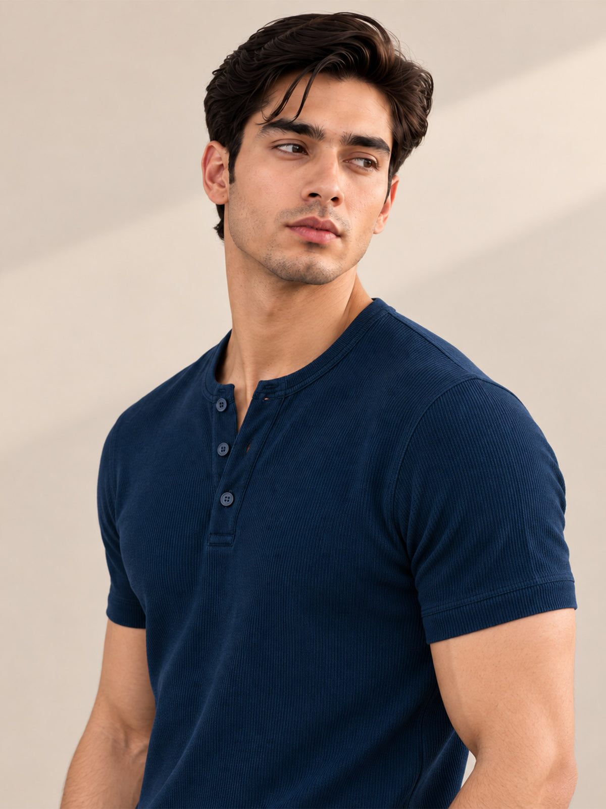 DARK BLUE RIBBED HENLEY