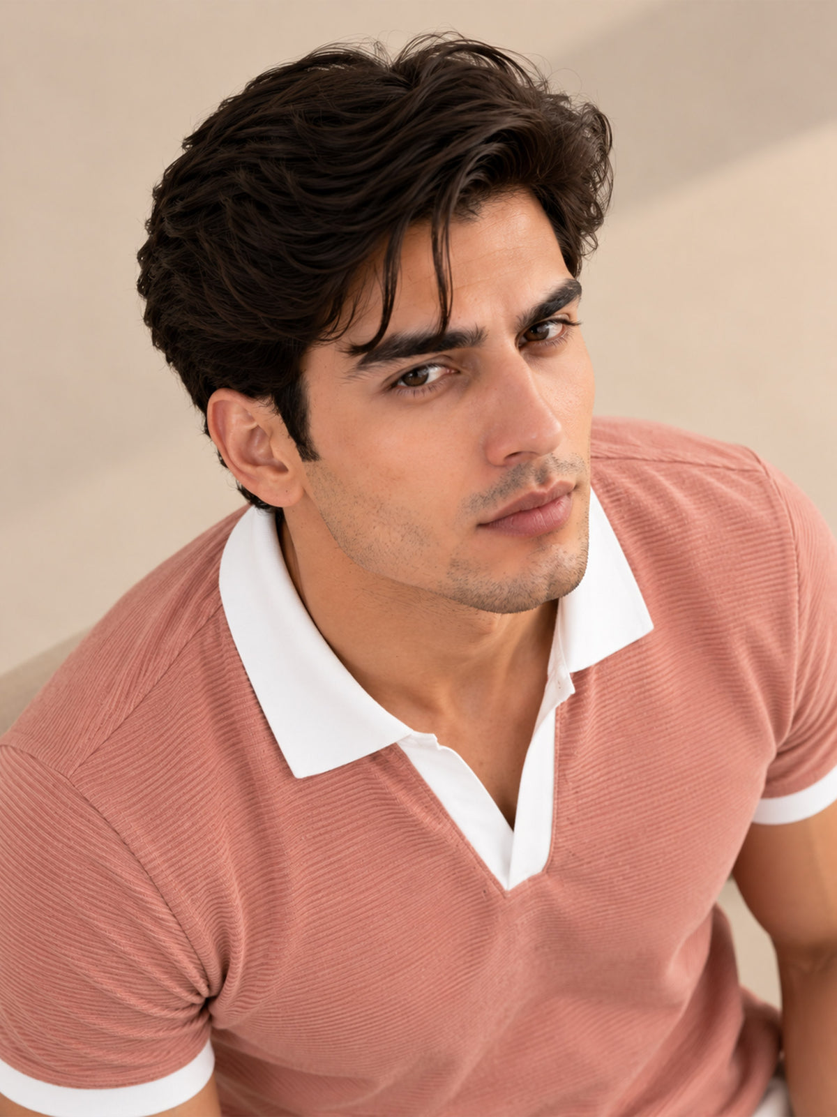 PINK OTTOMAN CONTRAST COLLAR POLO