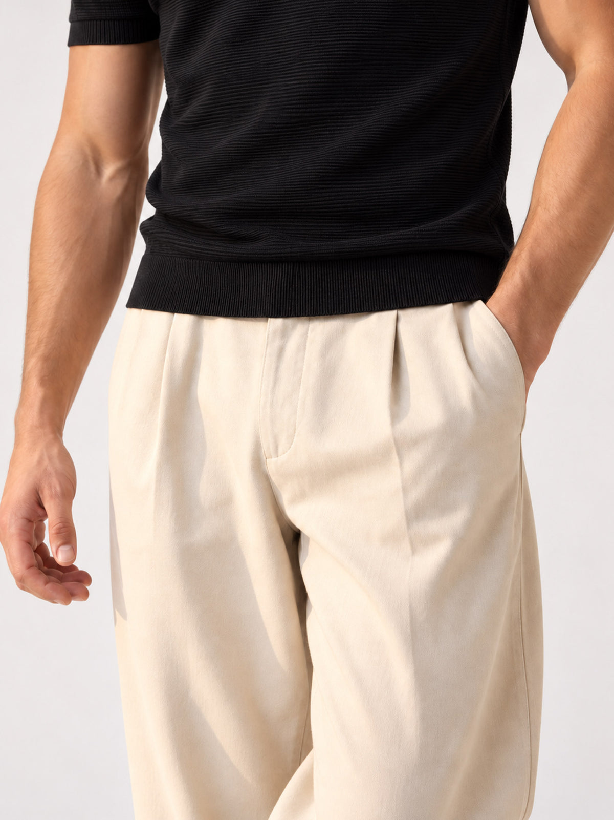 BLACK MOCK-NECK OTTOMAN POLO