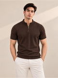 BROWN MOCK NECK ZIPPER POLO