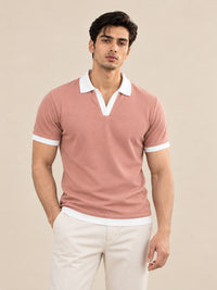 PINK OTTOMAN CONTRAST COLLAR POLO