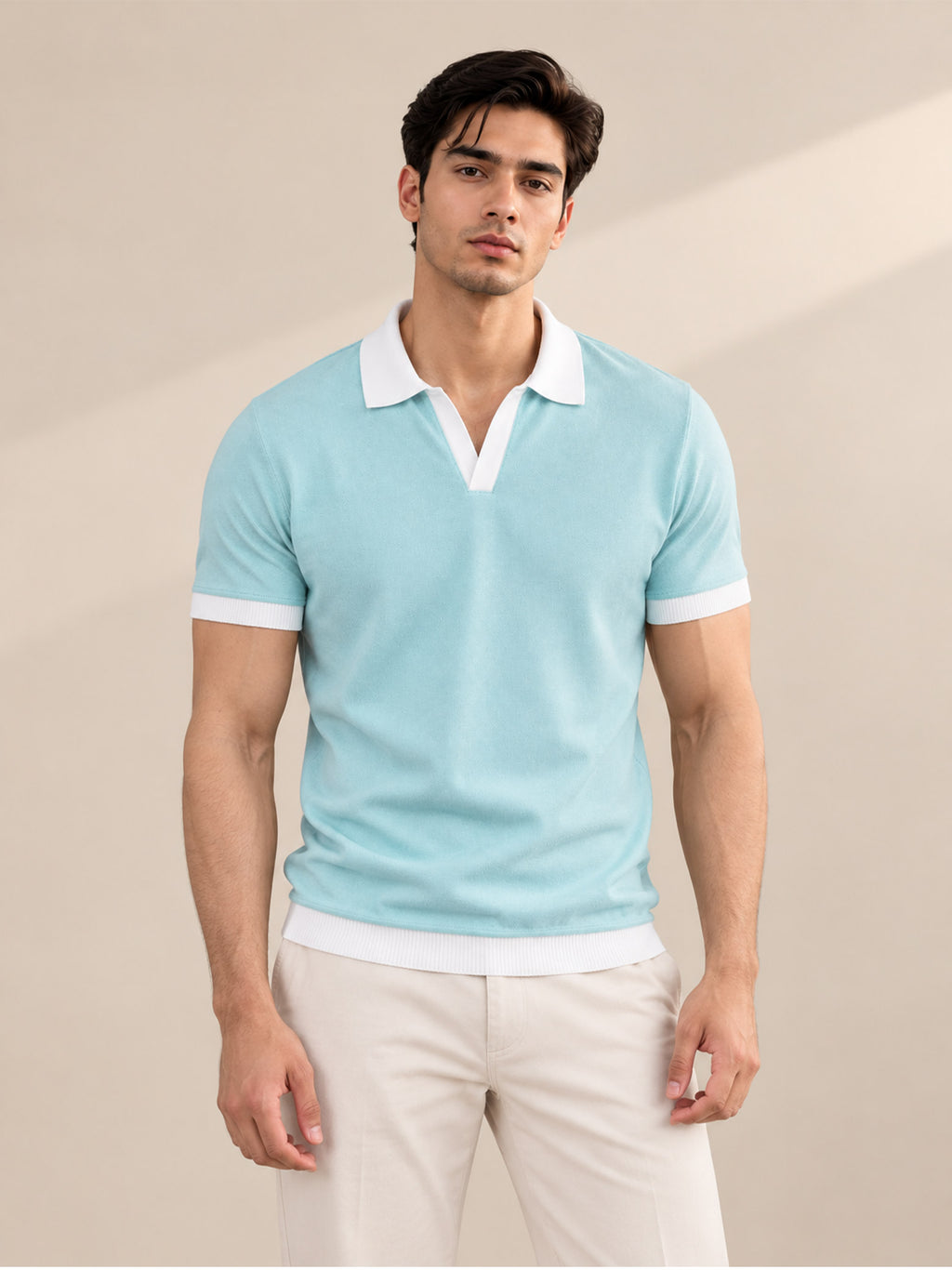 SEA GREEN CONTRAST COLLAR POLO