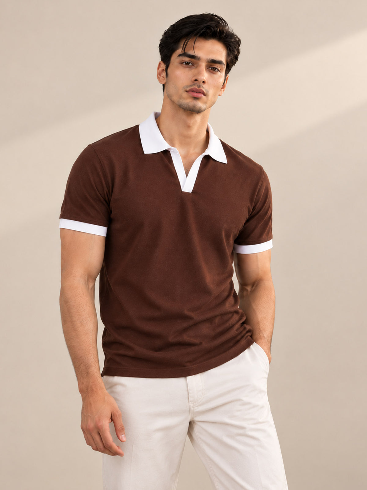 CHOCOLATE BROWN CONTRAST COLLAR POLO