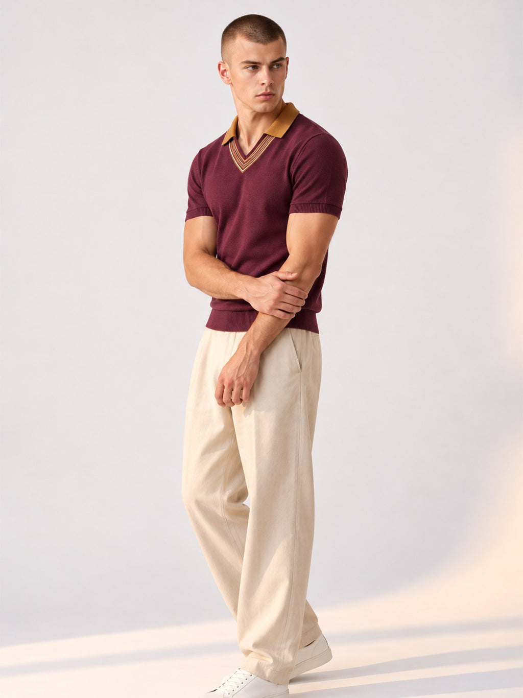 SUEDE COLLAR MAROON OTTOMAN POLO