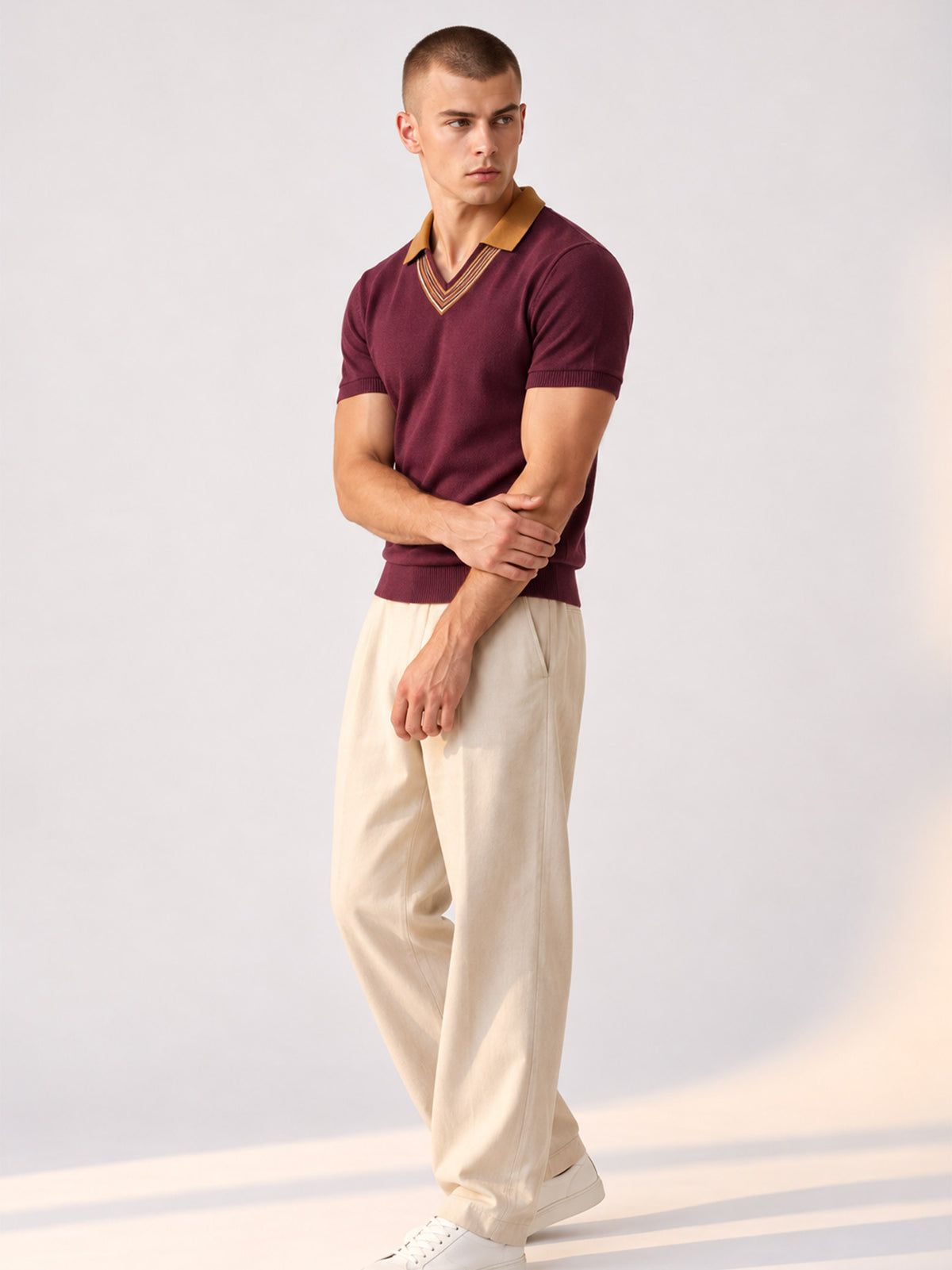 SUEDE COLLAR MAROON OTTOMAN POLO