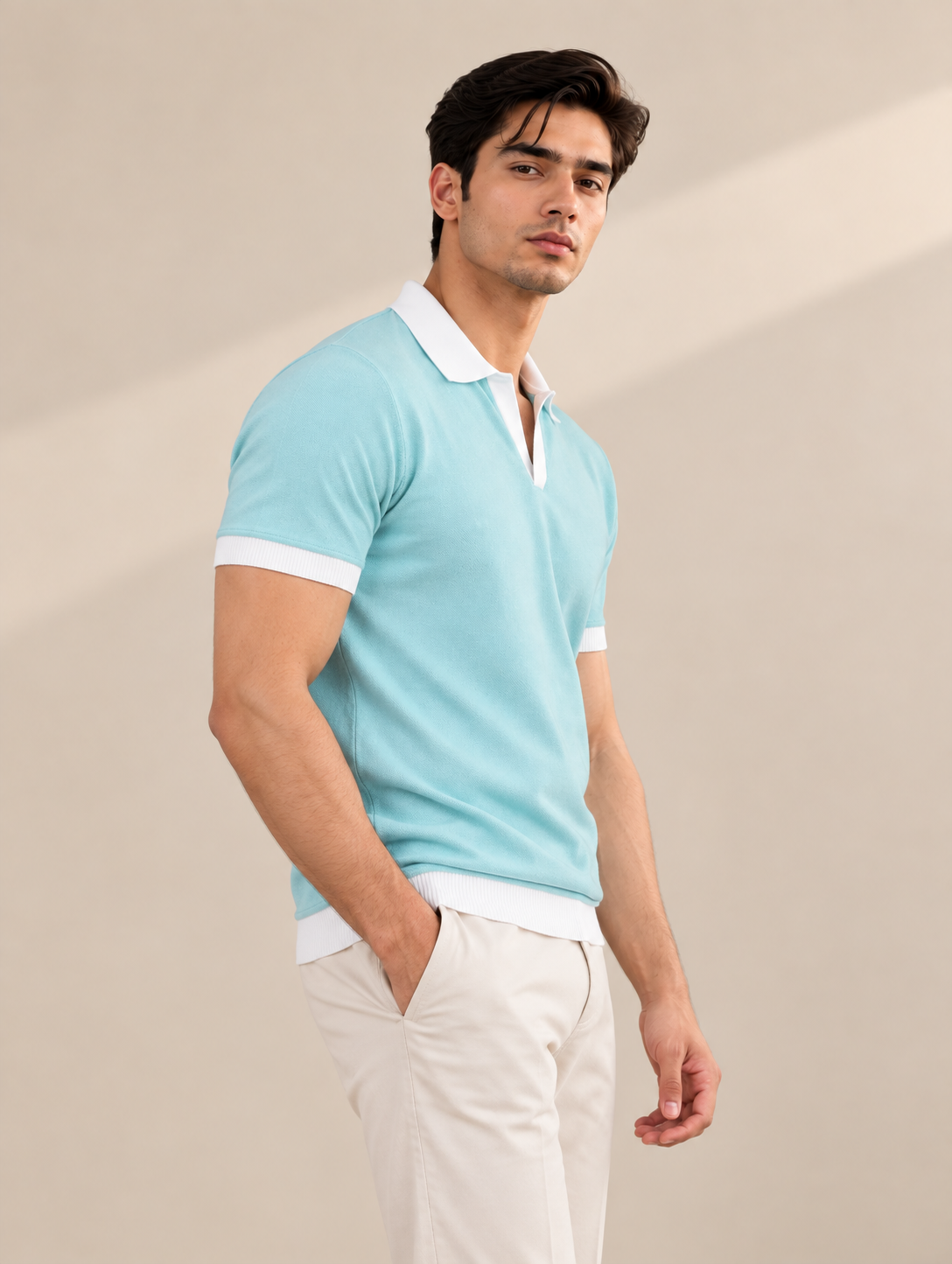 SEA GREEN CONTRAST COLLAR POLO
