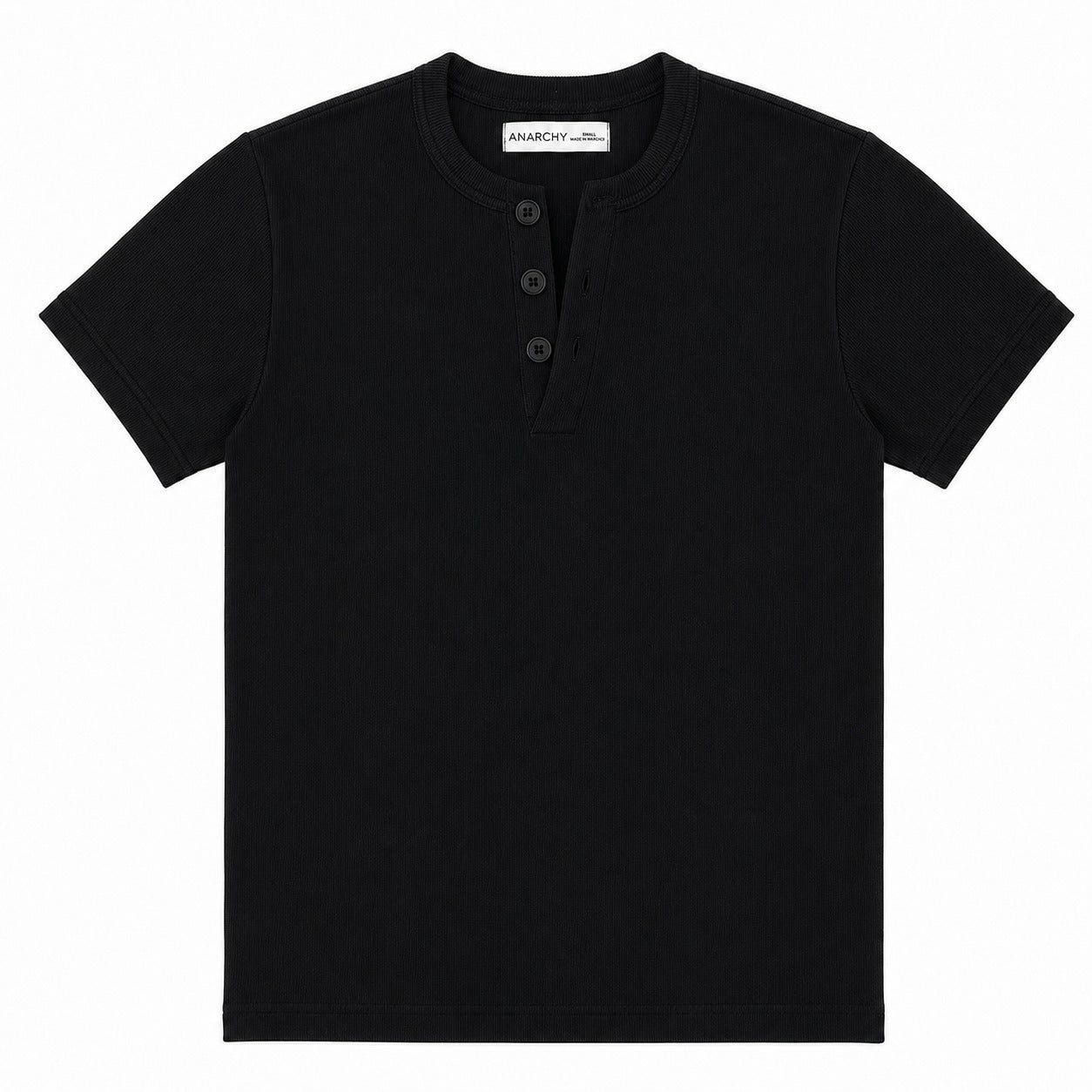 BLACK RIBBED HENLEY