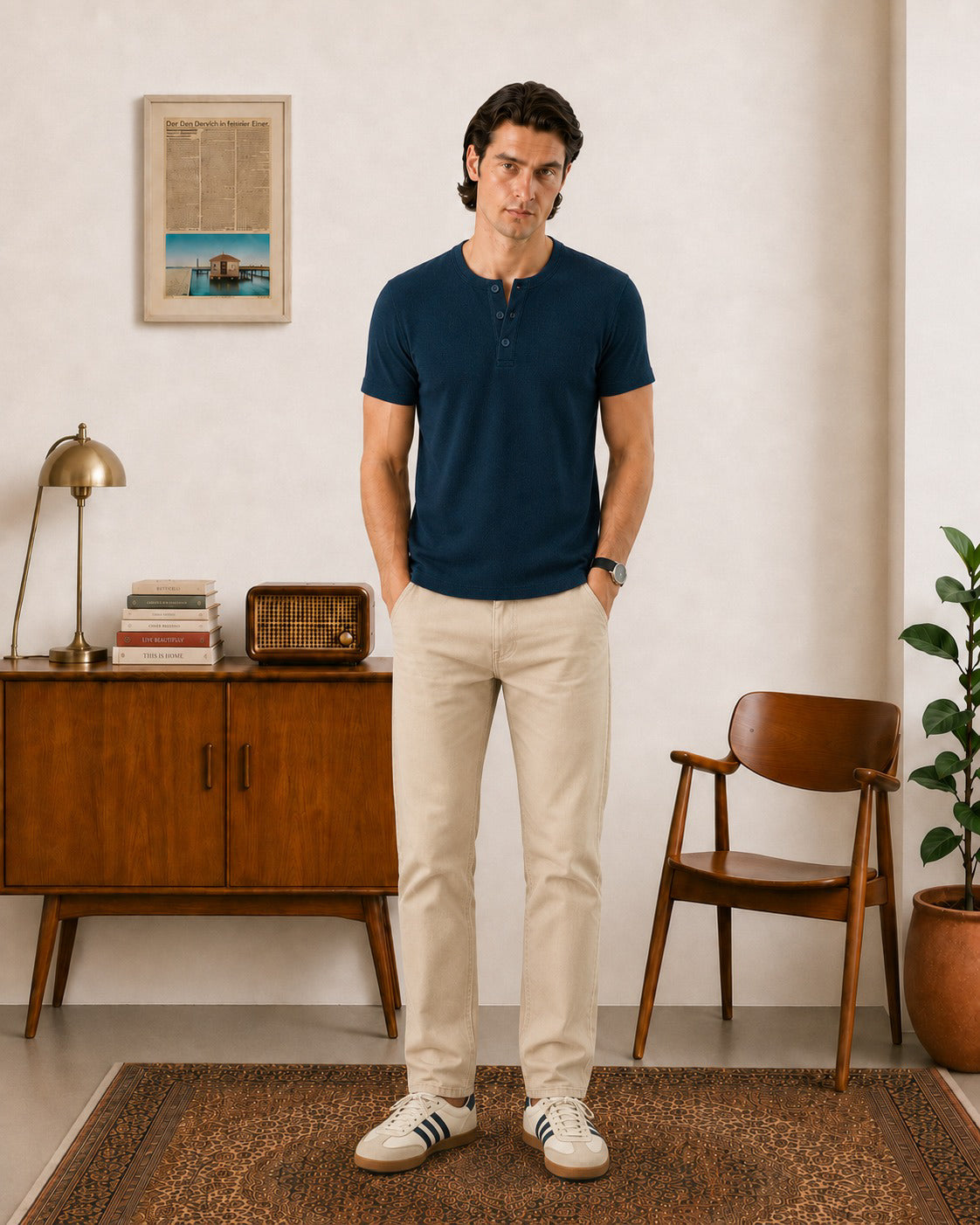 DARK BLUE RIBBED HENLEY