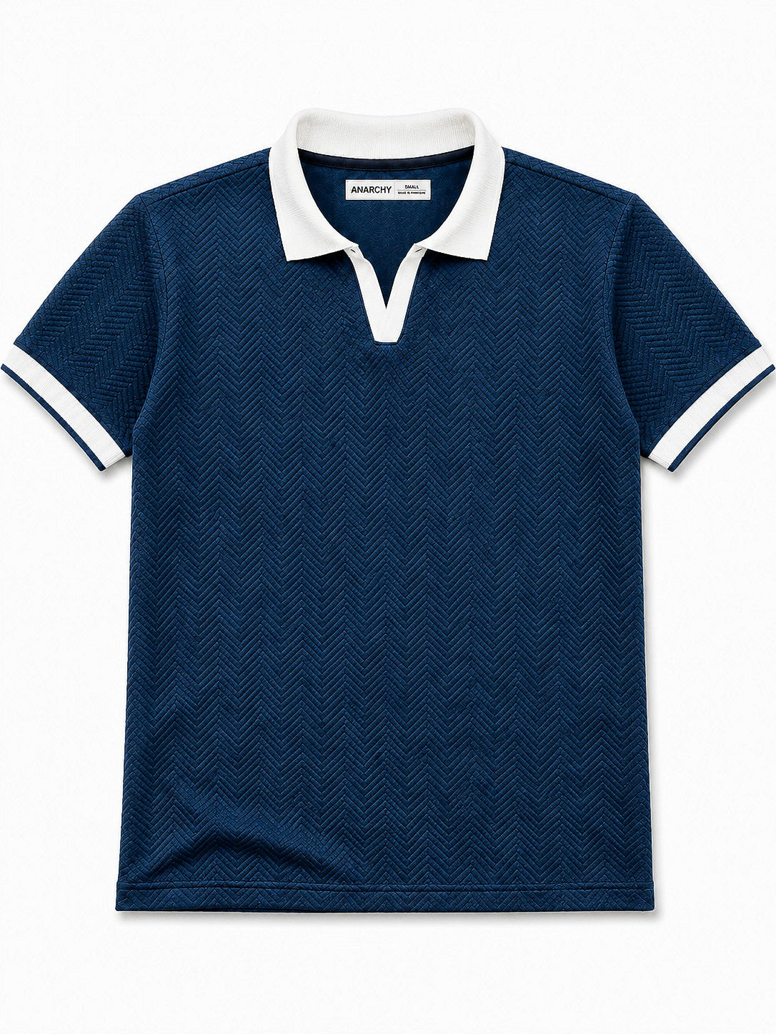 BLUE JACQUARD CONTRAST COLLAR POLO