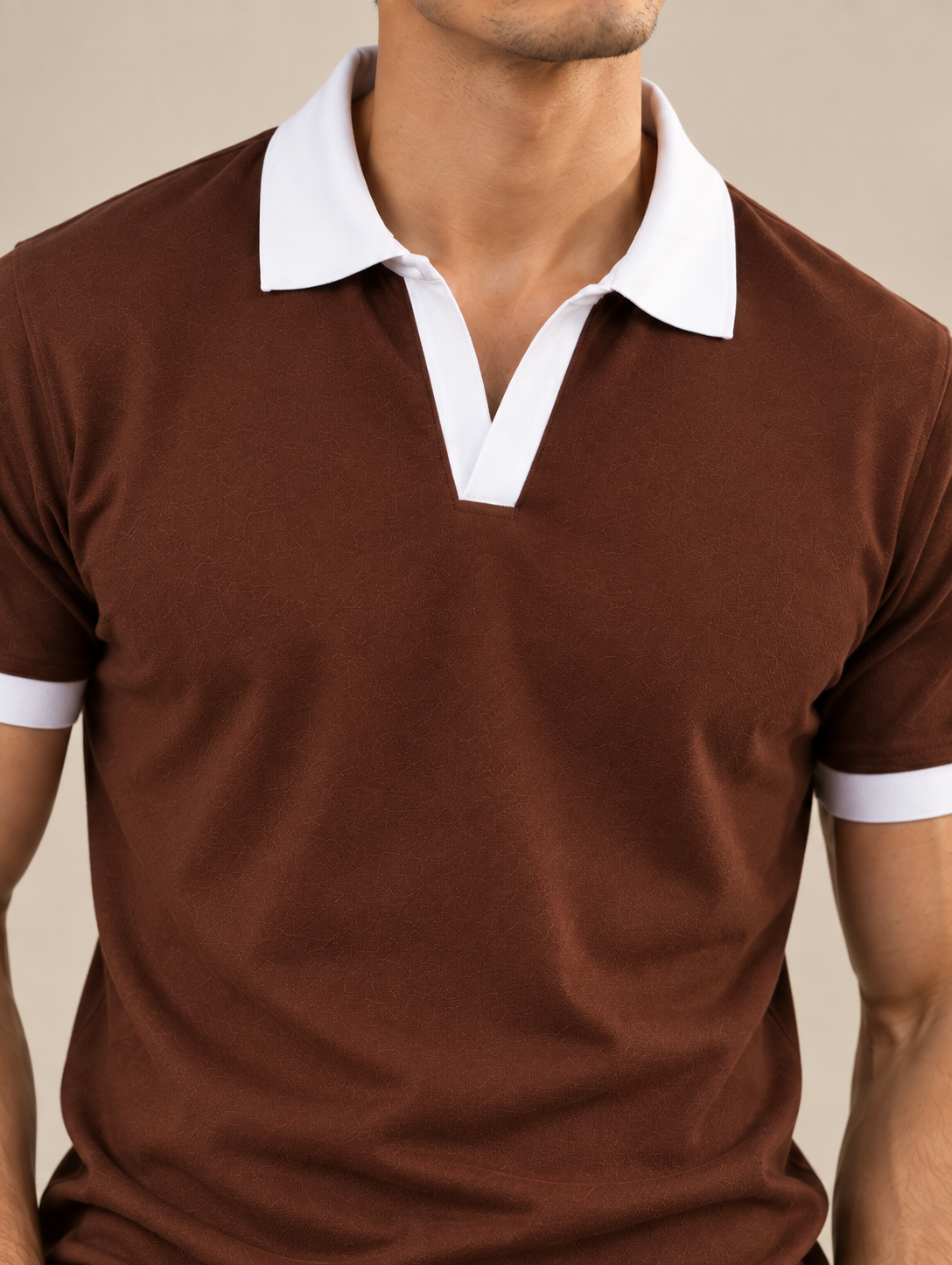 CHOCOLATE BROWN CONTRAST COLLAR POLO