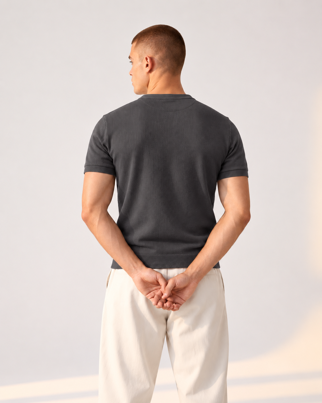 DARK GREY RIBBED HENLEY