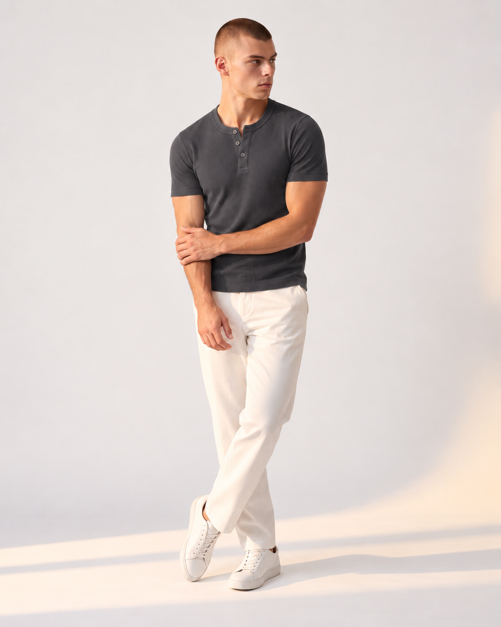 DARK GREY RIBBED HENLEY