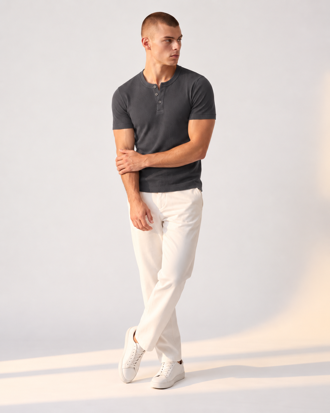 DARK GREY RIBBED HENLEY