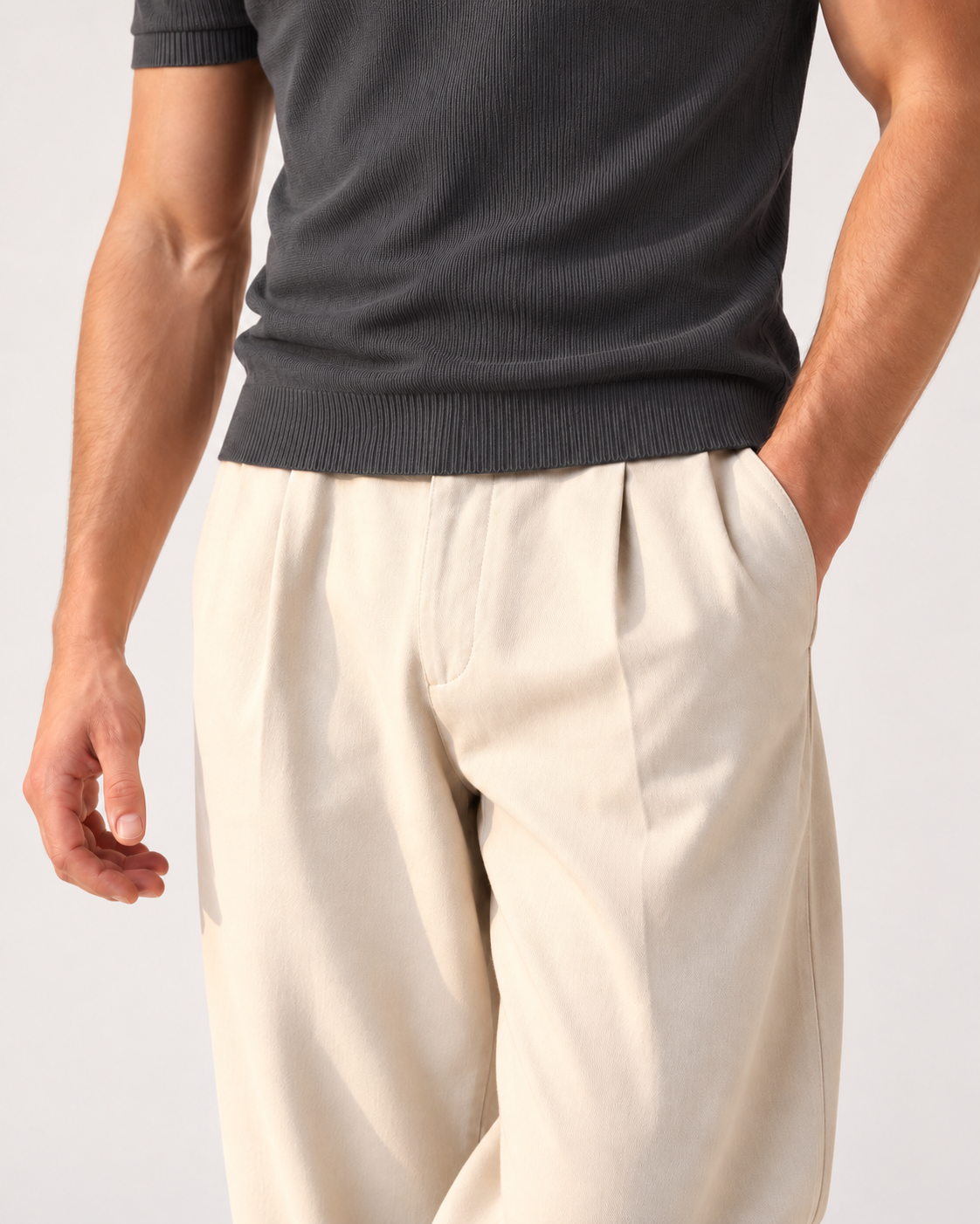 DARK GREY RIBBED HENLEY