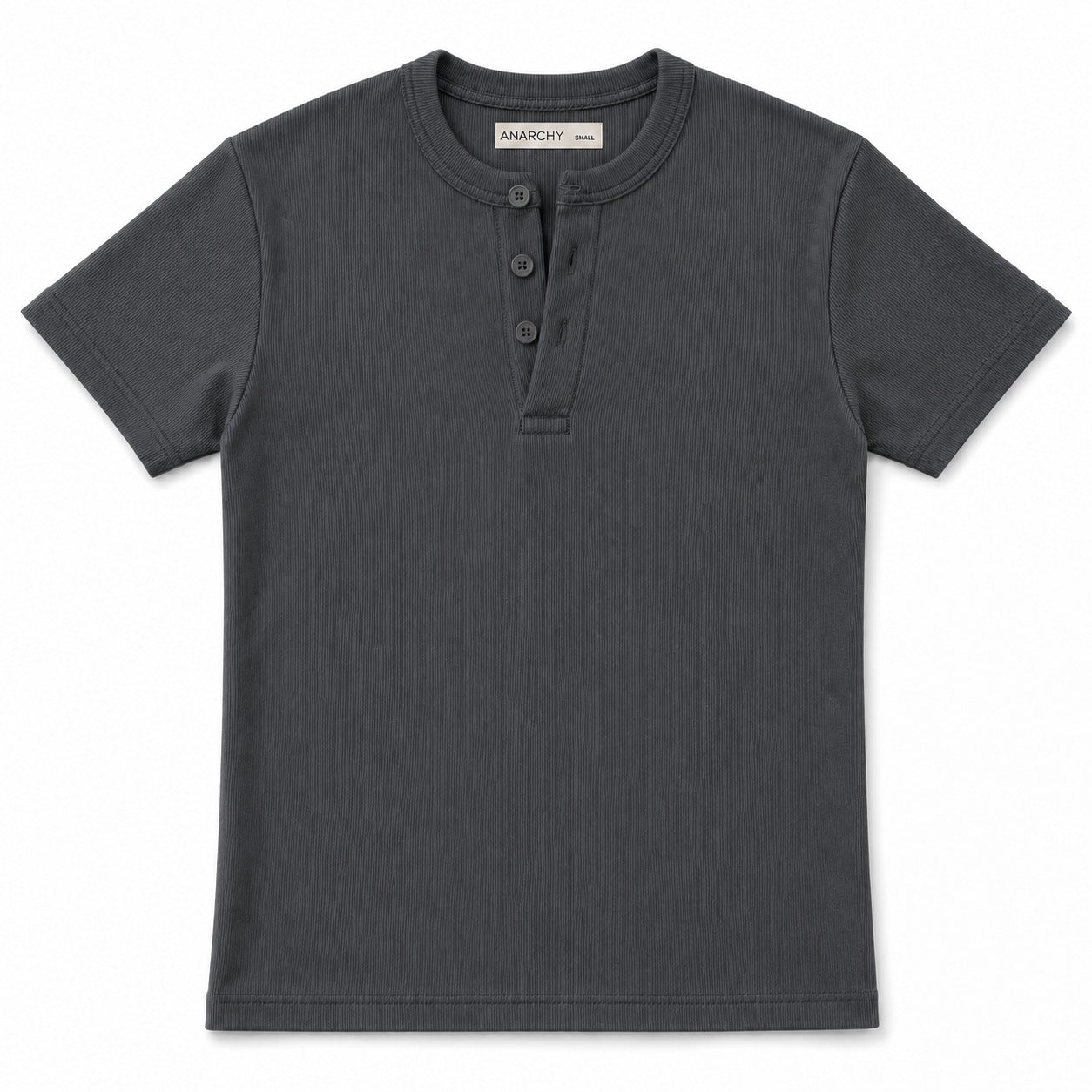 DARK GREY RIBBED HENLEY