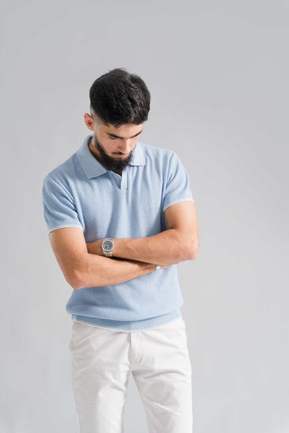 SKY BLUE KNITTED POLO