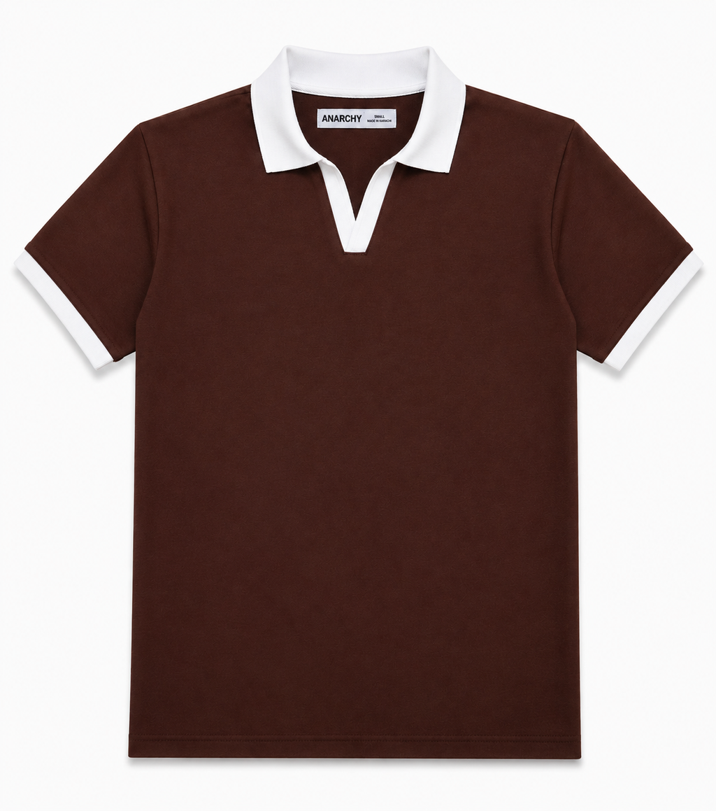 CHOCOLATE BROWN CONTRAST COLLAR POLO