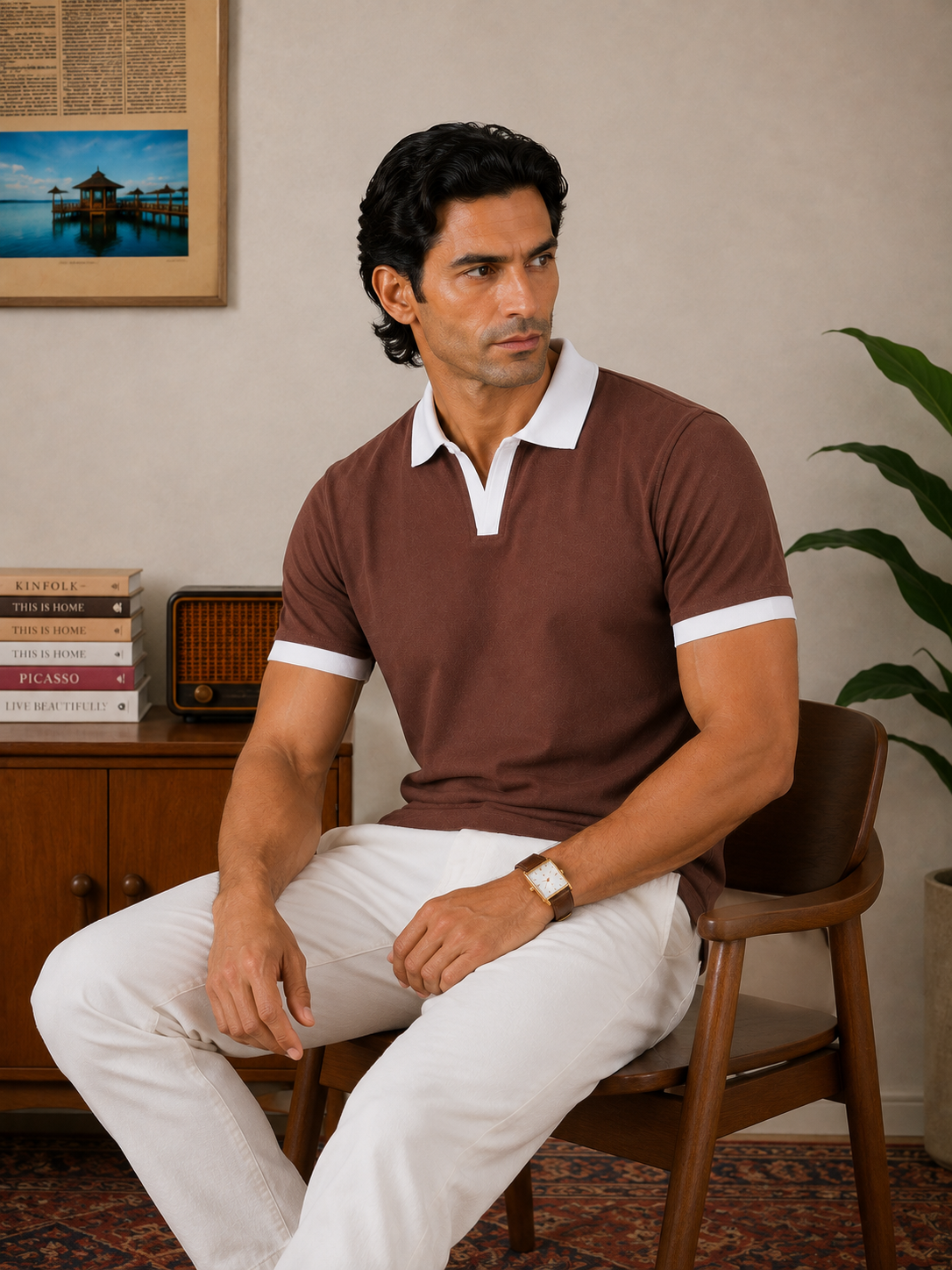 CHOCOLATE BROWN CONTRAST COLLAR POLO
