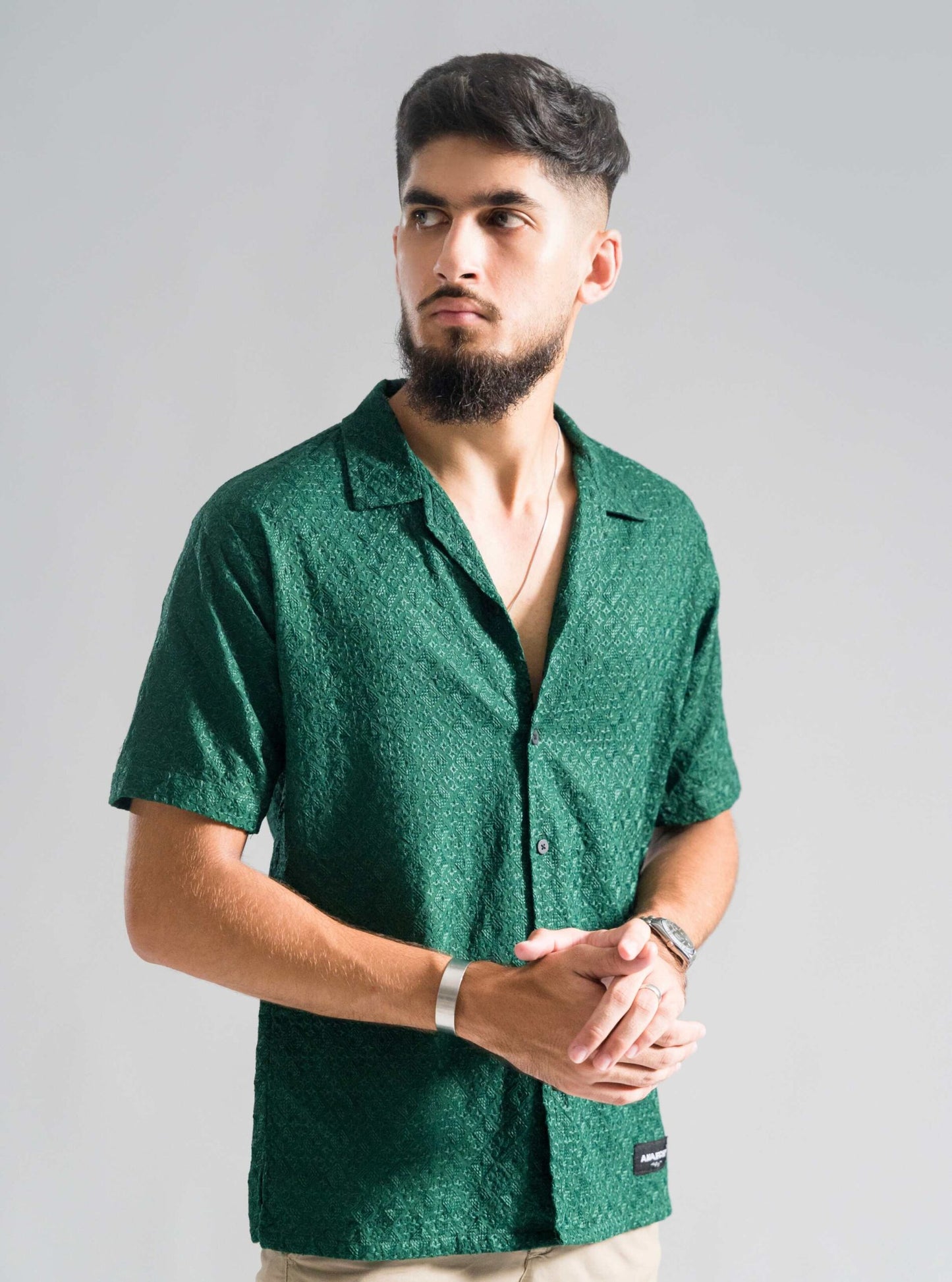 EMERALD GREEN CAM COLLAR SHIRT