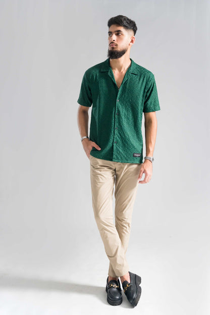 EMERALD GREEN CAM COLLAR SHIRT