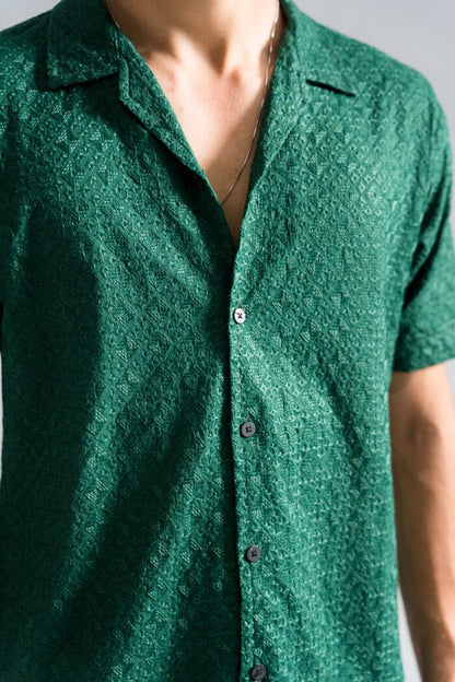 EMERALD GREEN CAM COLLAR SHIRT