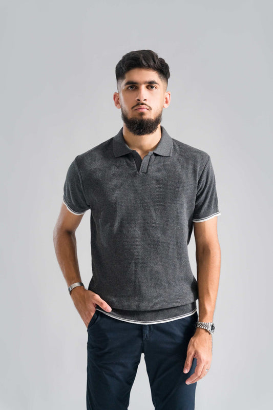 GREY KNITTED POLO